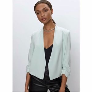Aritzia Babaton Power Short rouched sleeve Blazer-00, aqua essence